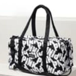 VICTORIA'S SECRET PINK WEEKENDER QUILTED DUFFLE BAG BLACK/WHITE LARGE